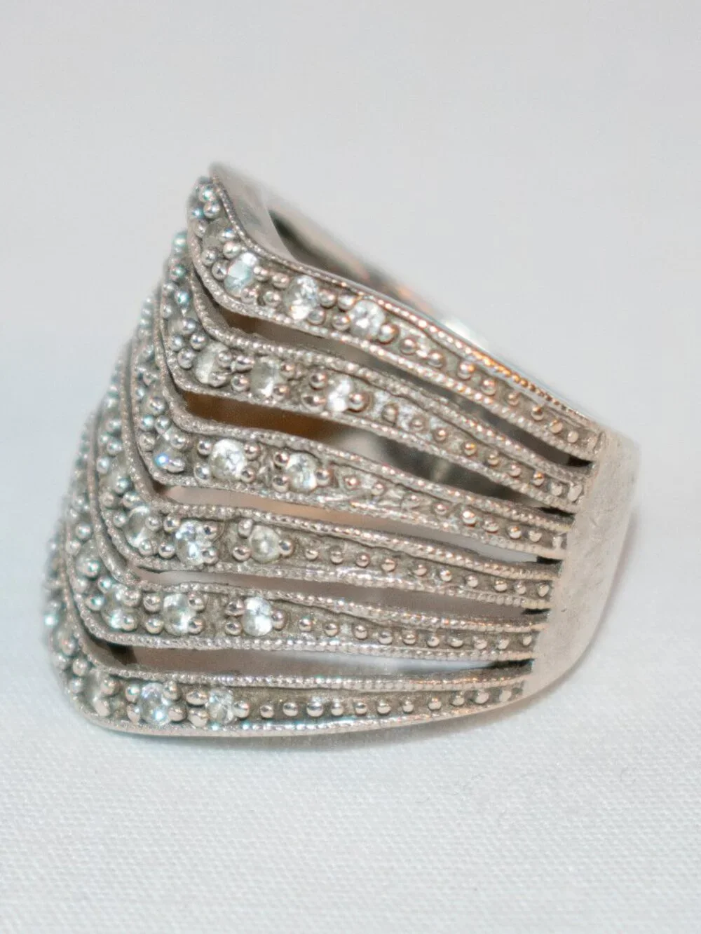 Banana Republic Sterling Silver 925 Cubic Zirconia Wave Style Pave Bands Ring